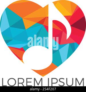 Musical note in heart icon vector design. Love music vector logo. Romantic music symbol. Stock Vector