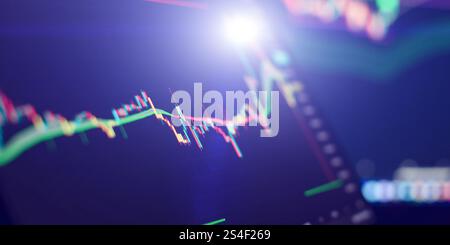 Dynamic visualization of financial data with a candlestick chart of the stock market Stock Photo