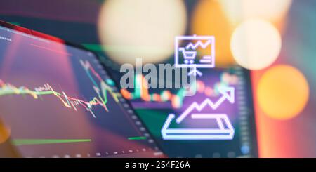 Digital financial dashboard with stock market chart and shopping cart analytics Stock Photo