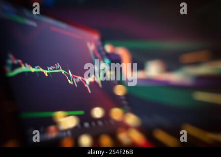 Abstract financial trading interface with dynamic stock market candlestick chart Stock Photo