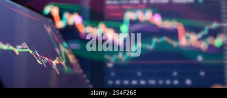Dynamic visualization of financial data with a candlestick chart of the stock market Stock Photo