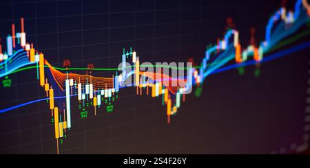 Abstract financial trading interface with dynamic stock market candlestick chart Stock Photo