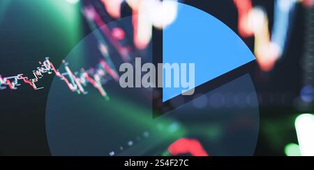 Abstract financial stock trading interface with candlestick chart and blue pie Stock Photo