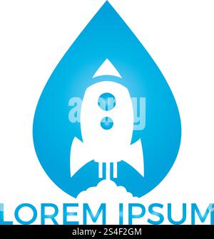 Water drop with a rocket vector design. Airplane and aqua symbol or icon. Unique water and oil logotype design template. Stock Vector