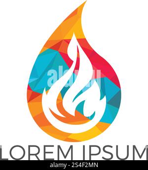 Water drop and fire logo design. Water drop restoration from burning logo design. Stock Vector