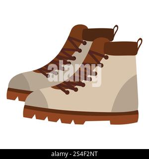 Cartoon hiking boots in flat style isolated on white background. Stock Vector