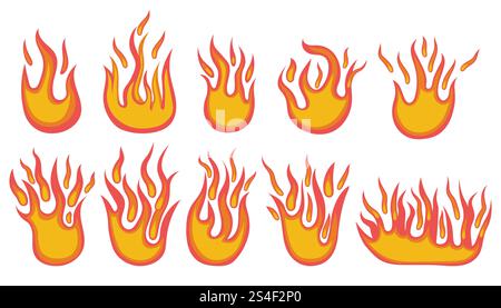 Set of flat fire icon, burning fire design element Stock Vector