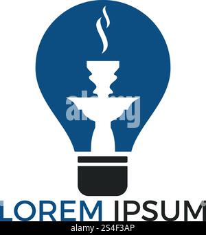 Hookah and Light bulb logo design. Hookah emblem glowing neon sign. Stock Vector