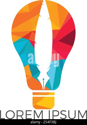 Light Bulb and Pen logo design. Smart Lamp Pen Logo Design. Education logo template. Stock Vector