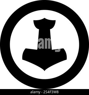 Thor&rsquo;s hammer Mjolnir icon black color vector in circle round illustration flat style simple image. Thor&rsquo;s hammer Mjolnir icon black color vector in circle round illustration flat style image Stock Vector