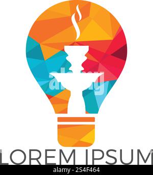 Hookah and Light bulb logo design. Hookah emblem glowing neon sign. Stock Vector