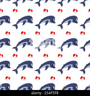 Cute dolphins with ball seamless pattern - sealife seamless texture. Vector illustration. Cute dolphins with ball seamless pattern Stock Vector