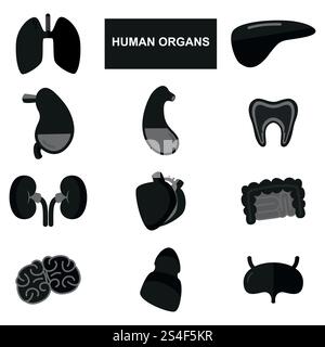 Black silhouettes, icons of human internal organs vector set. Human ...