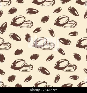 Nuts and seeds vintage seamless pattern. Background with food seeds, vector illustration. Nuts and seeds vintage seamless pattern Stock Vector