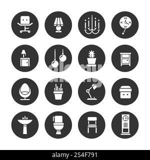 Interior design white icons collection. Set of furniture for interior ...