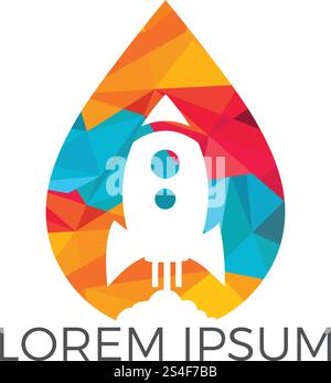 Water drop with a rocket vector design. Airplane and aqua symbol or icon. Unique water and oil logotype design template. Stock Vector