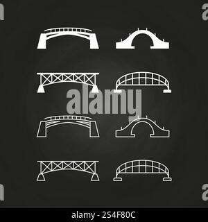 Line and outline bridges design on chalkboard. Collection bridges vector illustration. Line and outline bridges design on chalkboard Stock Vector
