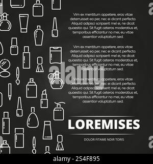 White cosmetics bottles and accessorises chalkboard poster. Vector illustration. White cosmetics bottles and accessorises chalkboard poster Stock Vector