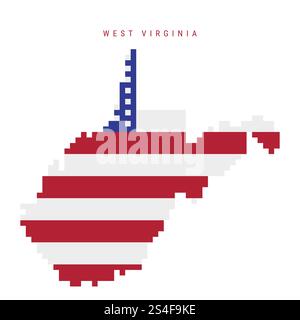 Virginia pixel flag map icon. 8 bit pixel art map covered with american ...
