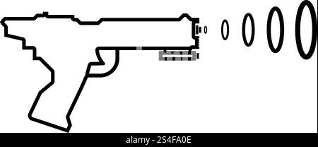 Space Blaster Children&rsquo;s Toy Futuristic gun Space gun shooting blaster wave icon black color outline vector illustration flat style simple image. Space Blaster Children&rsquo;s Toy Futuristic gun Space gun shooting blaster wave icon black color outline vector illustration flat style image Stock Vector