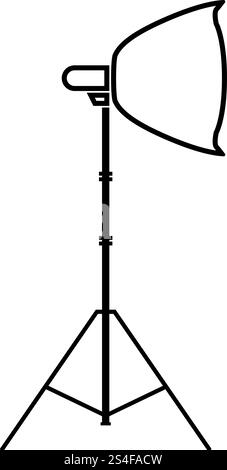 Spotlight on tripod Light projector Softbox on tripod Tripod light Equipment for professional photography Theater light icon black color outline vector illustration flat style simple image. Spotlight on tripod Light projector Softbox on tripod Tripod light Equipment for professional photography Theater light icon black color outline vector illustration flat style image Stock Vector