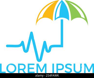 Pulse and umbrella logo design. Medical insurance vector logo concept. Stock Vector