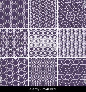 Arabic seamless patterns set from simple geometric shapes. Islam vector ornament. Vintage arabic pattern, illustration of collection textile arabesque pattern. Arabic seamless patterns set from simple geometric shapes. Islam vector ornament Stock Vector
