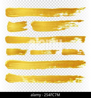 Gold yellow paint vector textured abstract brushes. Golden hand drawn brush strokes. Illustration of brush golden paint watercolor. Gold yellow paint vector textured abstract brushes. Golden hand drawn brush strokes Stock Vector