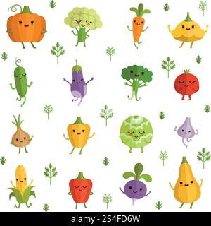 Vegetables characters with funny emotions. Vector illustration in comic style. Collection of vegetable funny cartoon characters. Vegetables characters with funny emotions. Vector illustration in comic style Stock Vector