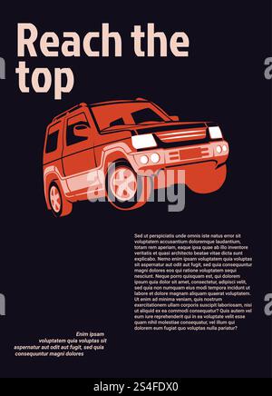 Car ad poster. Vector illustration. Red suv on black background with sample text. Car ad poster. Red suv on black background with sample text Stock Vector