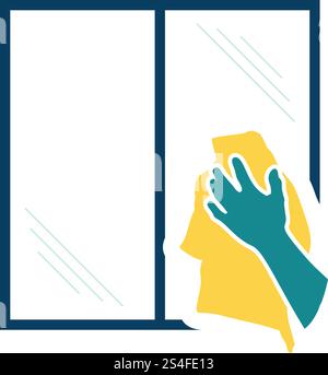Hand wiping window icon. Flat color design. Vector illustration. Stock Vector