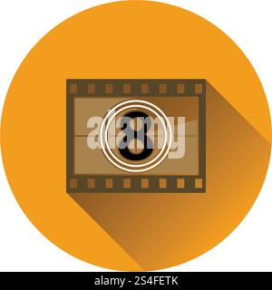Movie frame with countdown icon on gray background, round shadow. Vector illustration. Stock Vector