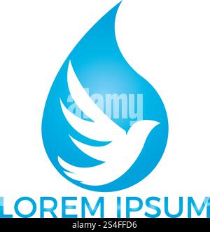 Bird water drop logo icon vector design.  Peace bird in water drop vector sign. Stock Vector