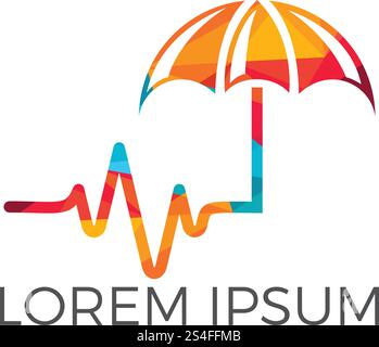 Pulse and umbrella logo design. Medical insurance vector logo concept. Stock Vector