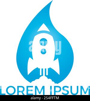 Water drop with a rocket vector design. Airplane and aqua symbol or icon. Unique water and oil logotype design template. Stock Vector