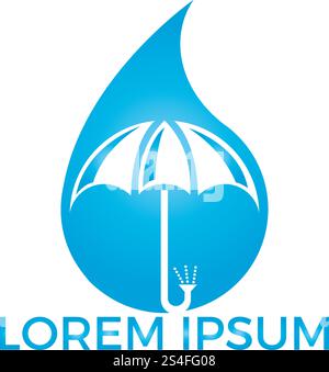 Water drop and umbrella logo design. Water proof logo vector illustration. Stock Vector