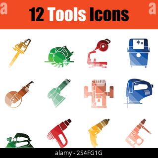 Set of tools icons. Full color design. Vector illustration. Stock Vector