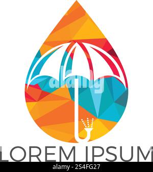 Water drop and umbrella logo design. Water proof logo vector illustration. Stock Vector