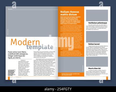 Modern magazine or newspaper vector layout with text modular construction and image places. Journal or newspaper template with title for news illustration. Modern magazine or newspaper vector layout with text modular construction and image places Stock Vector