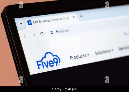 New York, USA - January 10, 2025: Five9 website displaying call and contact center solutions Stock Photo