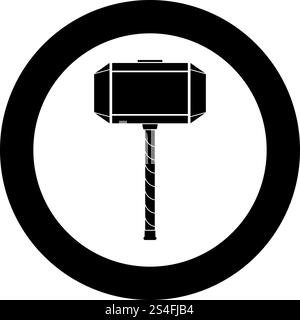 Thor&rsquo;s hammer Mjolnir icon black color vector in circle round illustration flat style simple image. Thor&rsquo;s hammer Mjolnir icon black color vector in circle round illustration flat style image Stock Vector