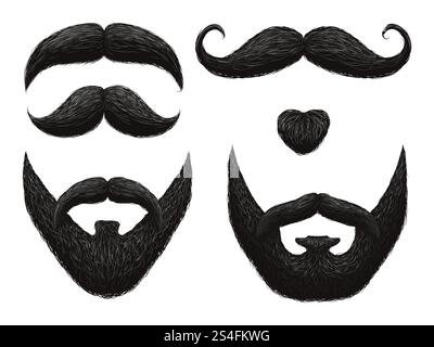 Male beards and mustache isolated on white background - barbershop templates. Vector illustration. Male beards and mustache barbershop templates Stock Vector