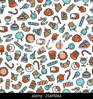 Sweet desserts candies bakery cakes seamless pattern. Vector flat illustration. Sweet desserts candies bakery cakes seamless pattern Stock Vector