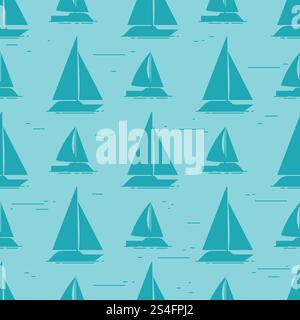 Sailboat silhouettes seamless pattern design. Sea nautical ship travel, vector illustration. Sailboat silhouettes seamless pattern design Stock Vector
