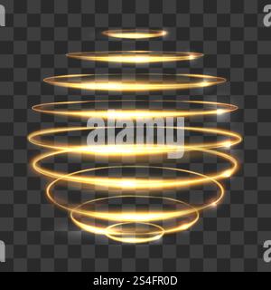 Gold circle light tracing effect, glowing magic 3d sphere isolated on transparent background. Vector illustration. Gold circle light tracing effect, glowing magic 3d sphere isolated on transparent background Stock Vector