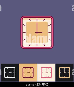 Pink square clock, illustration, vector on white background Stock ...