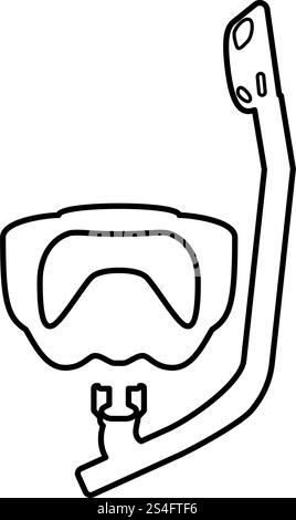 Diving mask with breathing tube Diving snorkel Equipments for swimming Snorkeling concept Swimming equipment icon black color outline vector illustration flat style simple image. Diving mask with breathing tube Diving snorkel Equipments for swimming Snorkeling concept Swimming equipment icon black color outline vector illustration flat style image Stock Vector