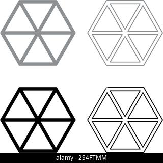 Abstract cube shape Hexagon box icon set black grey color vector illustration flat style simple image Stock Vector