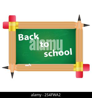 School board with chalk and pencils on a white background. Stock Vector