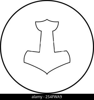 Thor&rsquo;s hammer Mjolnir icon outline black color vector in circle round illustration flat style simple image Stock Vector